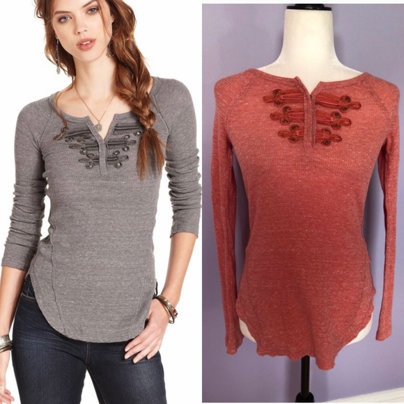 Free People Tops - Free People Long-Sleeve Split-Neck Studded top